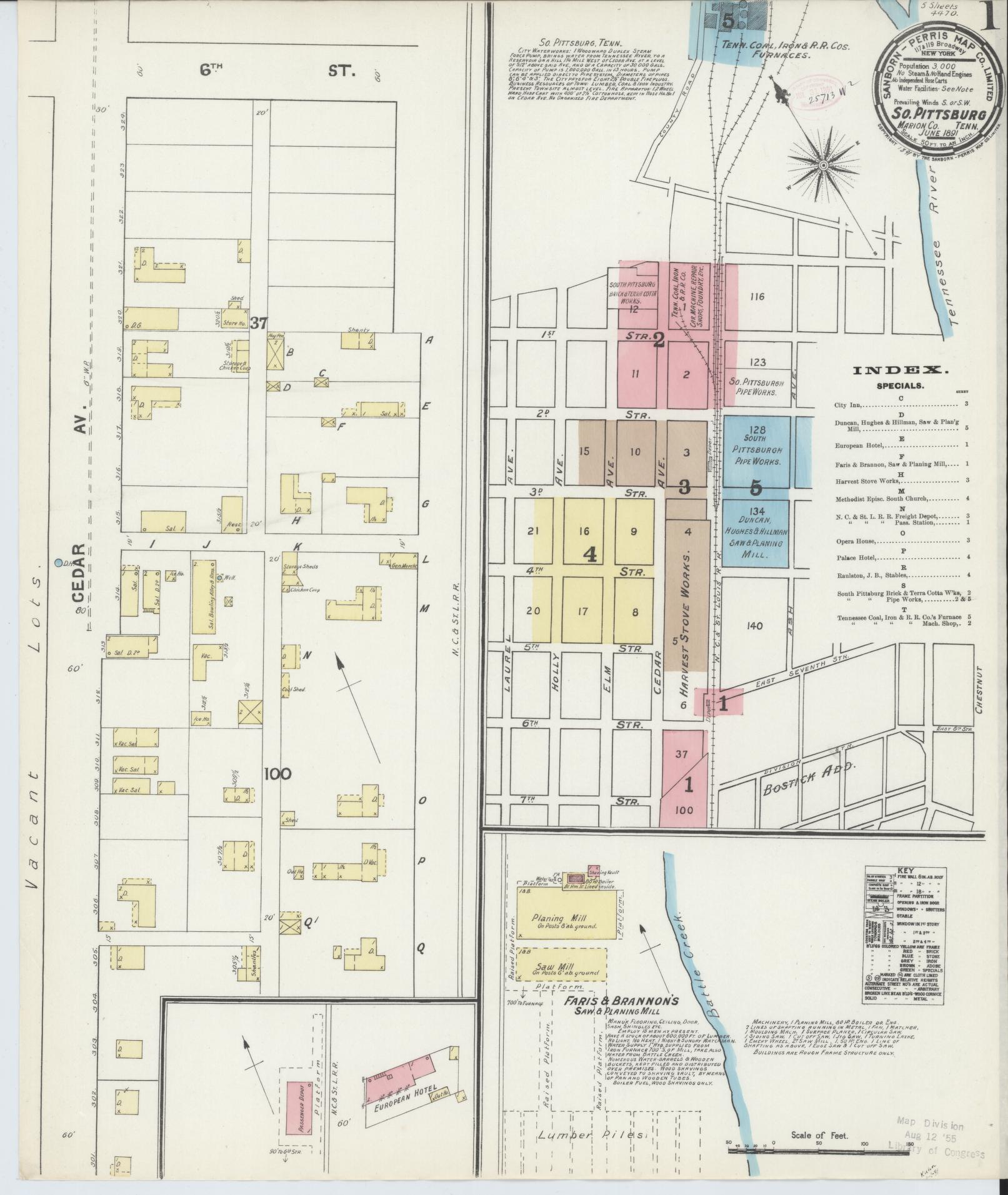 Sanborn Fire Insurance Map from South Pittsburg, Marion County, Tennessee. (1891) – Historic Sanborn Fire Insurance Map Print