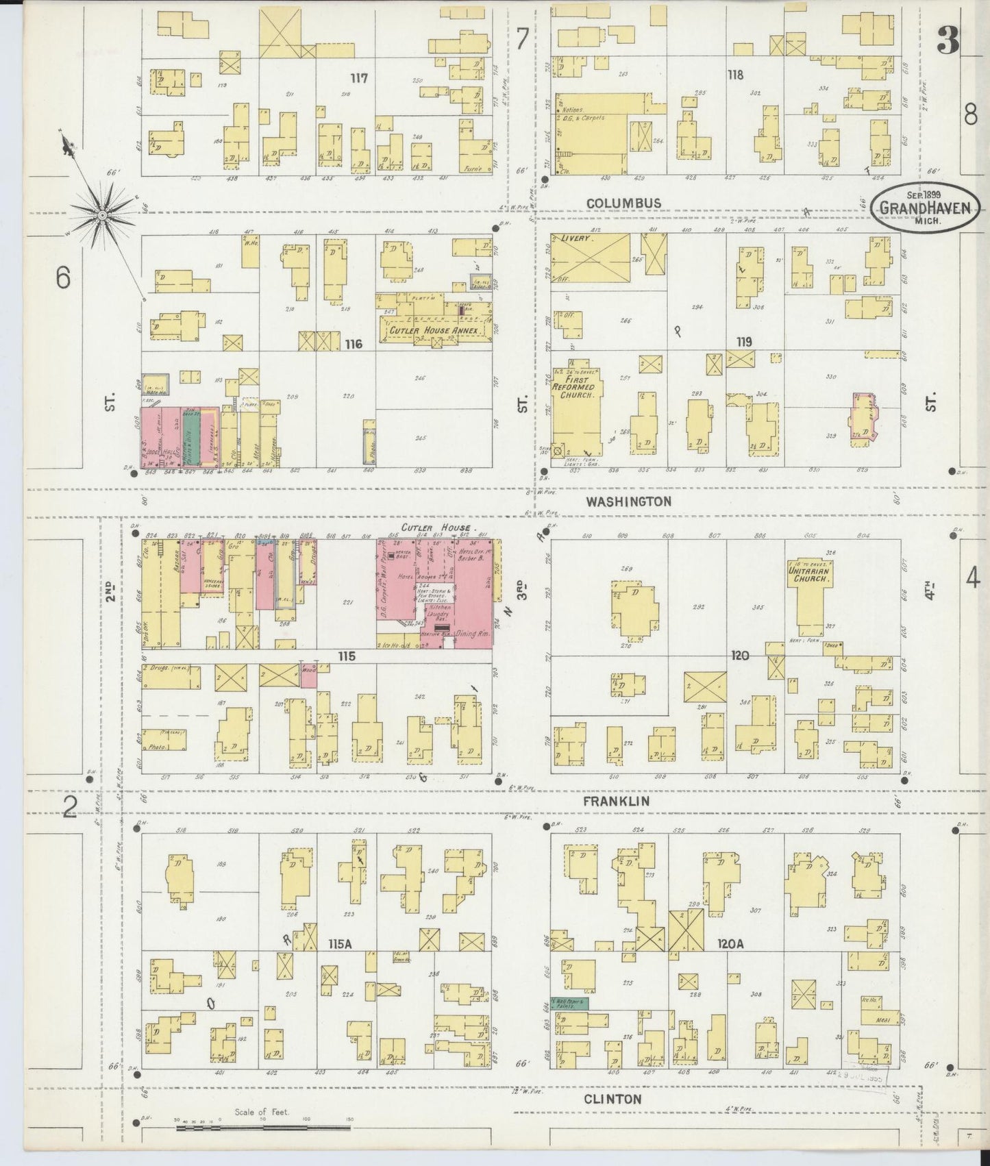 Sanborn Fire Insurance Map from Grand Haven, Ottawa County, Michigan (1899), Sheet #0003 - Complete Map Set gallery image, historic Sanborn map, vintage wall art, Michigan Michigan