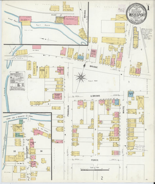 Sanborn Fire Insurance Map from Weissport, Carbon County, Pennsylvania (1908), Sheet #0001 - Historic Sanborn Fire Insurance Map Print, vintage old map wall art, antique decor, genealogy gift, Pennsylvania Pennsylvania map