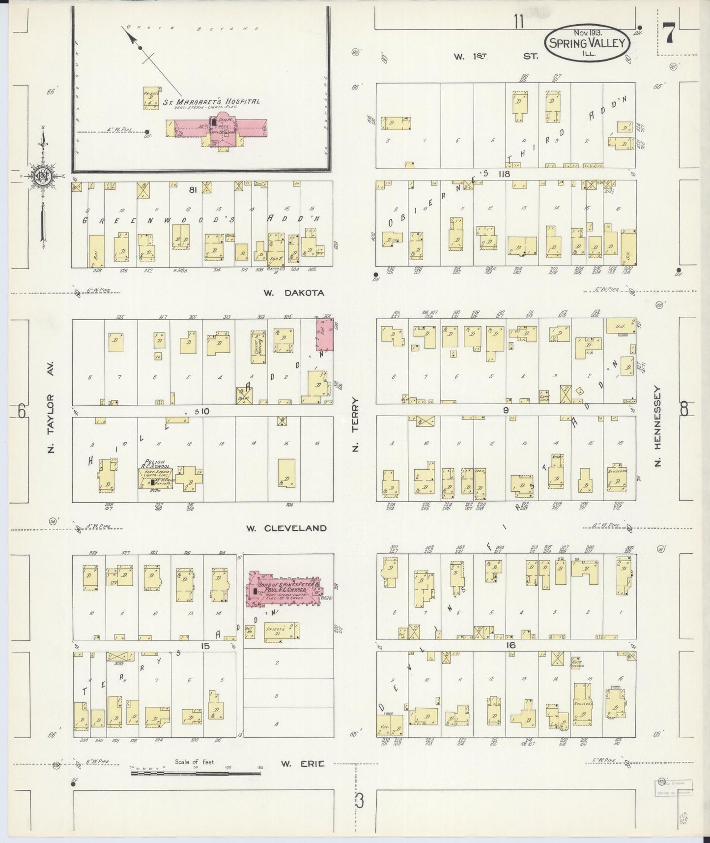 Sanborn Fire Insurance Map from Spring Valley, Bureau County, Illinois (1913), Sheet #0007 - Complete Map Set gallery image, historic Sanborn map, vintage wall art, Illinois Illinois