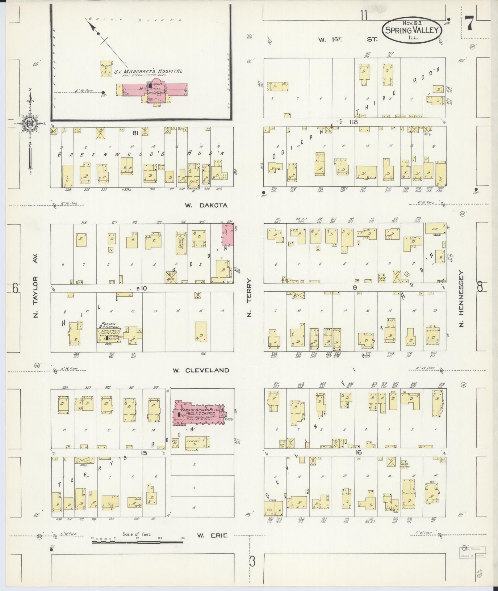 Sanborn Fire Insurance Map from Spring Valley, Bureau County, Illinois (1913), Sheet #0007 - Complete Map Set gallery image, historic Sanborn map, vintage wall art, Illinois Illinois