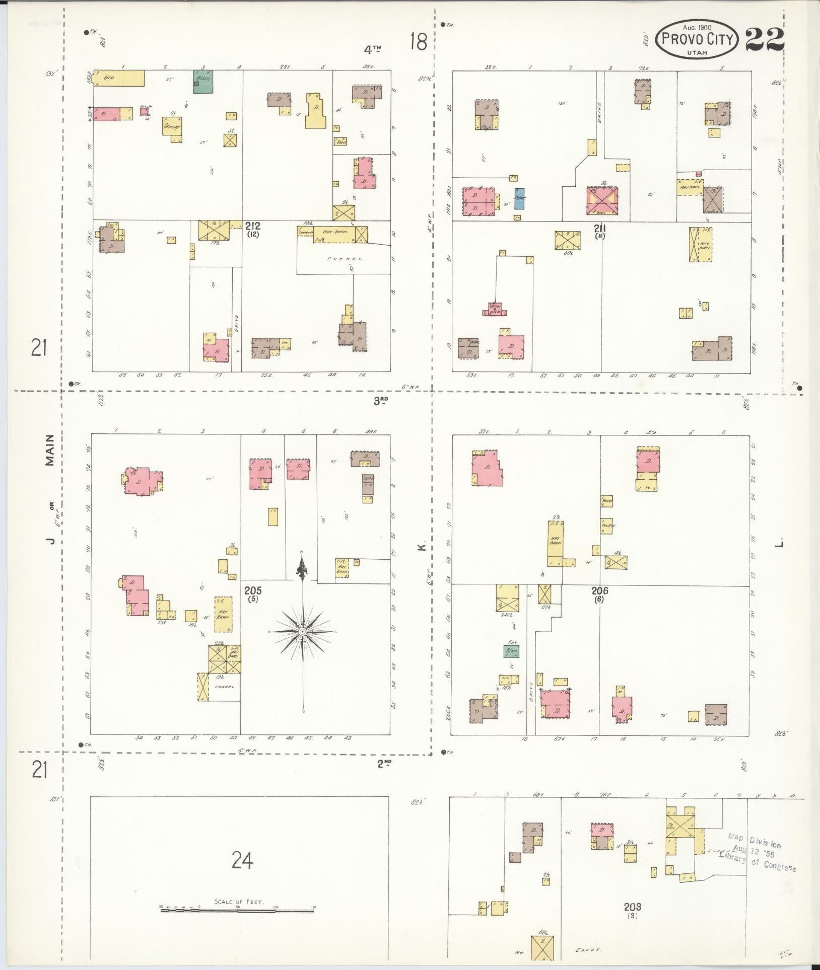Sanborn Fire Insurance Map from Provo, Utah County, Utah (1900), Sheet #0022 - Complete Map Set gallery image, historic Sanborn map, vintage wall art, Provo Utah