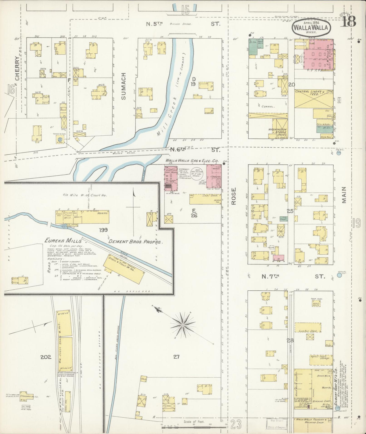 Sanborn Fire Insurance Map from Walla Walla, Walla Walla County, Washington (1894), Sheet #0018 - Historic Sanborn Fire Insurance Map Print, vintage old map wall art, antique decor, genealogy gift, Washington Washington map