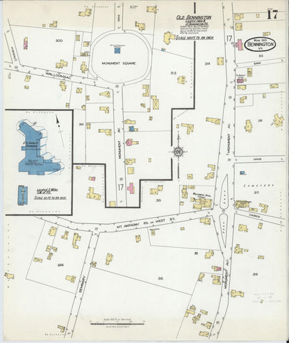 Sanborn Fire Insurance Map from Bennington, Bennington County, Vermont (1921), Sheet #0017 - Complete Map Set gallery image, historic Sanborn map, vintage wall art, Vermont Vermont