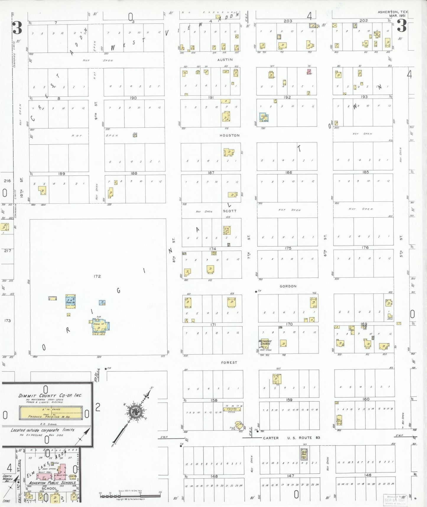 Sanborn Fire Insurance Map from Asherton, Dimmit County, Texas (1951), Sheet #0003 - Historic Sanborn Fire Insurance Map Print, vintage old map wall art, antique decor, genealogy gift, Texas Texas map