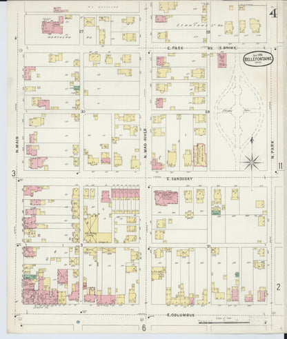 Sanborn Fire Insurance Map from Bellefontaine, Logan County, Ohio (1896), Sheet #0004 - Historic Sanborn Fire Insurance Map Print, vintage old map wall art, antique decor, genealogy gift, Ohio Ohio map