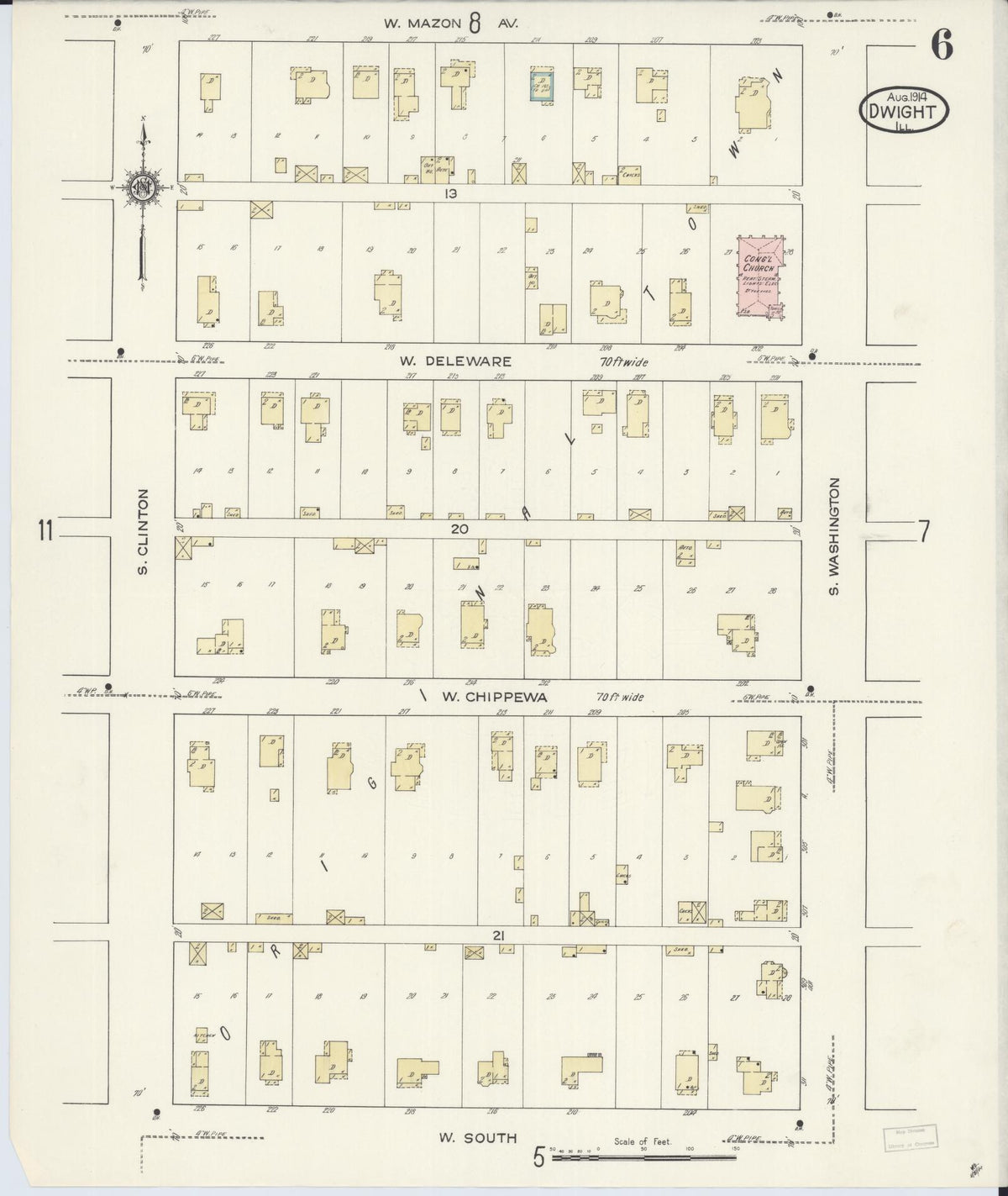 Sanborn Fire Insurance Map from Dwight, Livingston County, Illinois (1914), Sheet #0006 - Historic Sanborn Fire Insurance Map Print, vintage old map wall art, antique decor, genealogy gift, Illinois Illinois map