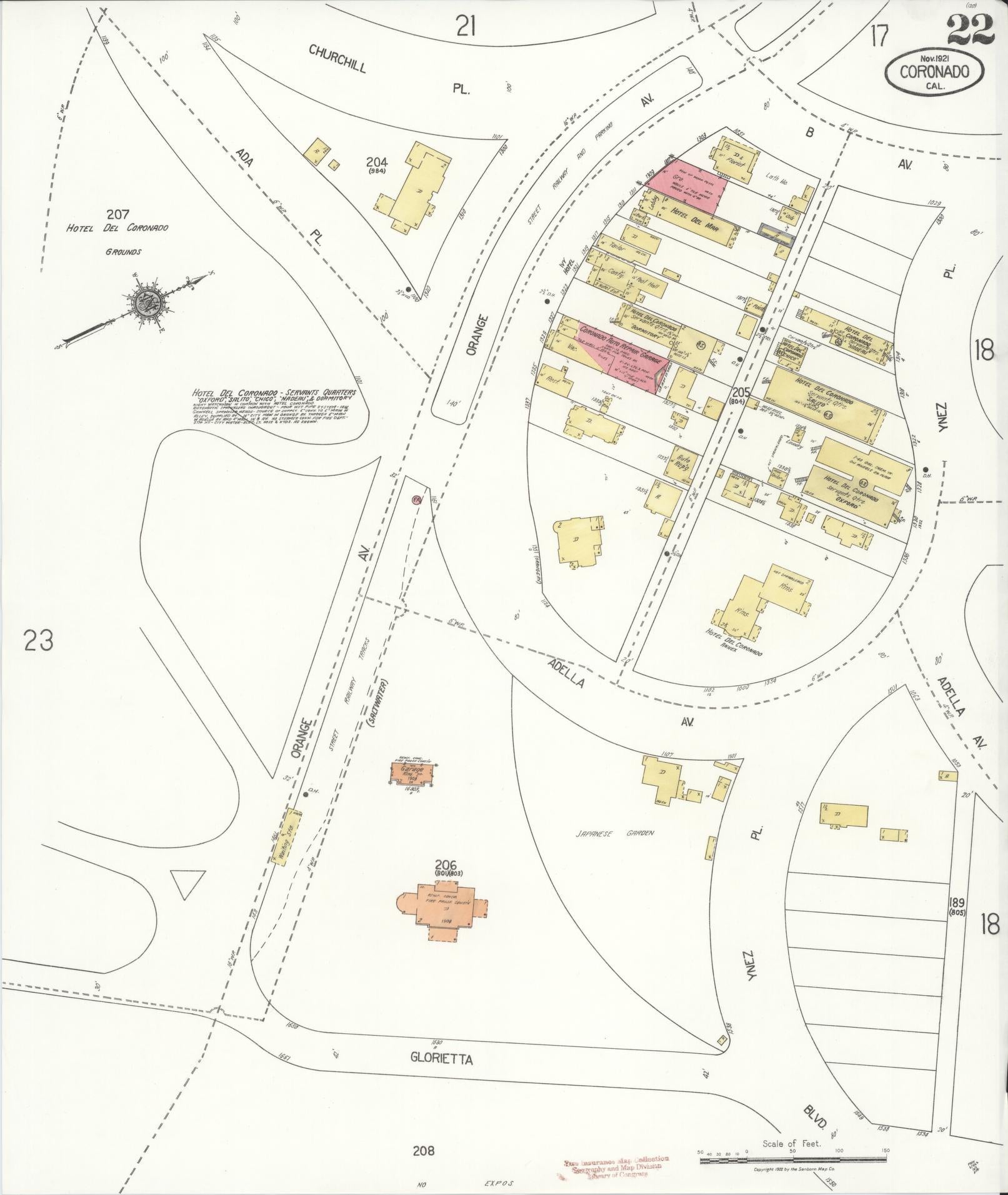 Sanborn Fire Insurance Map from Coronado, San Diego County, California (1921), Sheet #0022 - Historic Sanborn Fire Insurance Map Print, vintage old map wall art, antique decor, genealogy gift, California California map