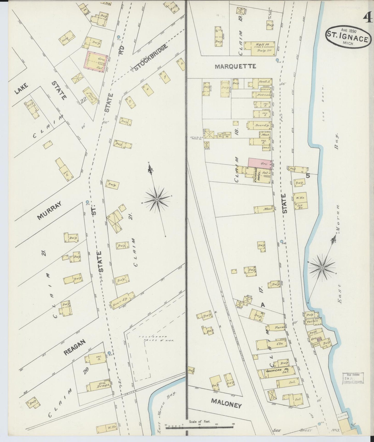 Sanborn Fire Insurance Map from Saint Ignace, Mackinac County, Michigan (1890), Sheet #0004 - Complete Map Set gallery image, historic Sanborn map, vintage wall art, Michigan Michigan