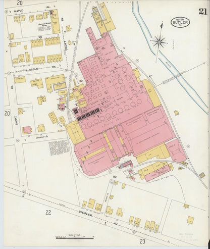 Sanborn Fire Insurance Map from Butler, Butler County, Pennsylvania (1906), Sheet #0021 - Complete Map Set gallery image, historic Sanborn map, vintage wall art, Pennsylvania Pennsylvania