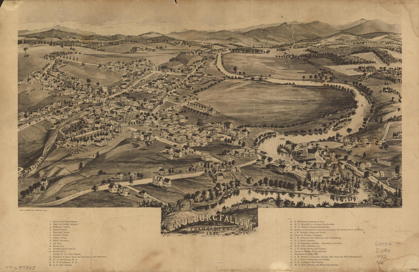 Enosburg Falls, Vt., Franklin Co., 1892. (1892) – Historic Bird’s-Eye View Panorama Print