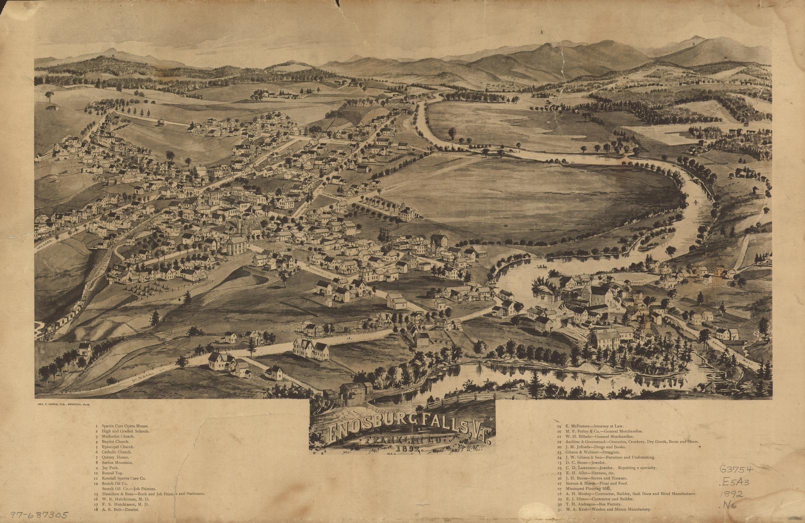 Enosburg Falls, Vt., Franklin Co., 1892. (1892) – Historic Bird’s-Eye View Panorama Print