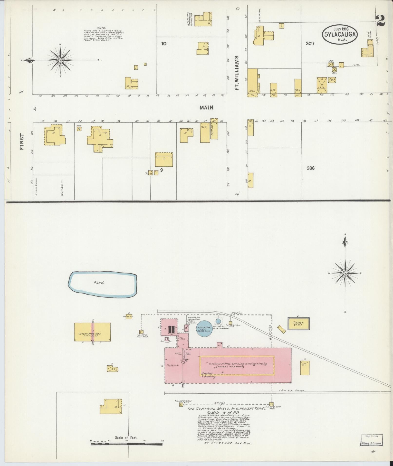 Sanborn Fire Insurance Map from Sylacauga, Talladega County, Alabama (1903), Sheet #0002 - Complete Map Set gallery image, historic Sanborn map, vintage wall art, Alabama Alabama