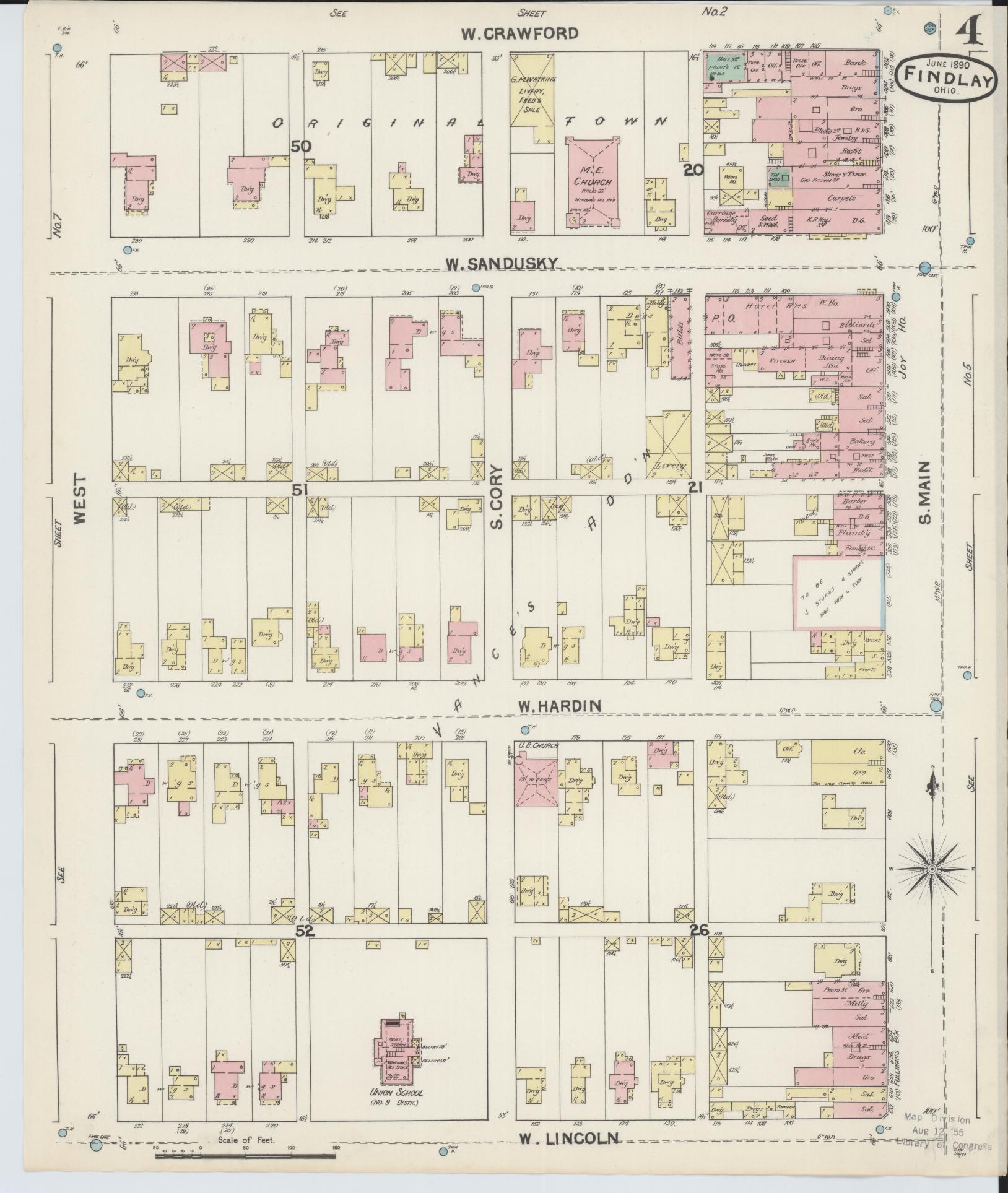 Sanborn Fire Insurance Map from Findlay, Hancock County, Ohio (1890), Sheet #0004 - Historic Sanborn Fire Insurance Map Print, vintage old map wall art, antique decor, genealogy gift, Ohio Ohio map