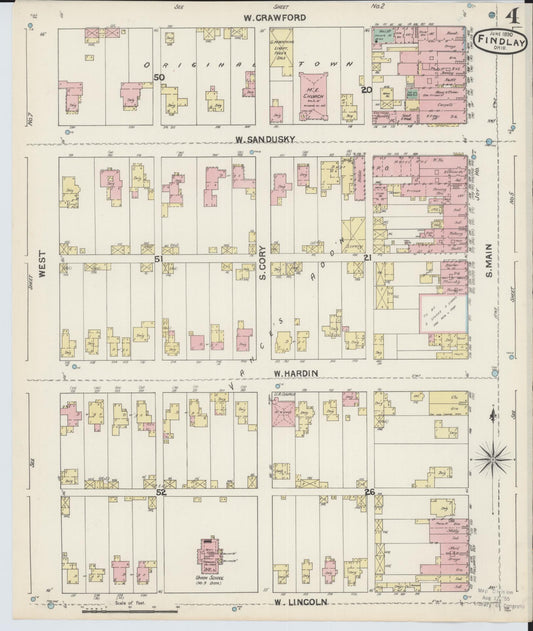 Sanborn Fire Insurance Map from Findlay, Hancock County, Ohio (1890), Sheet #0004 - Historic Sanborn Fire Insurance Map Print, vintage old map wall art, antique decor, genealogy gift, Ohio Ohio map
