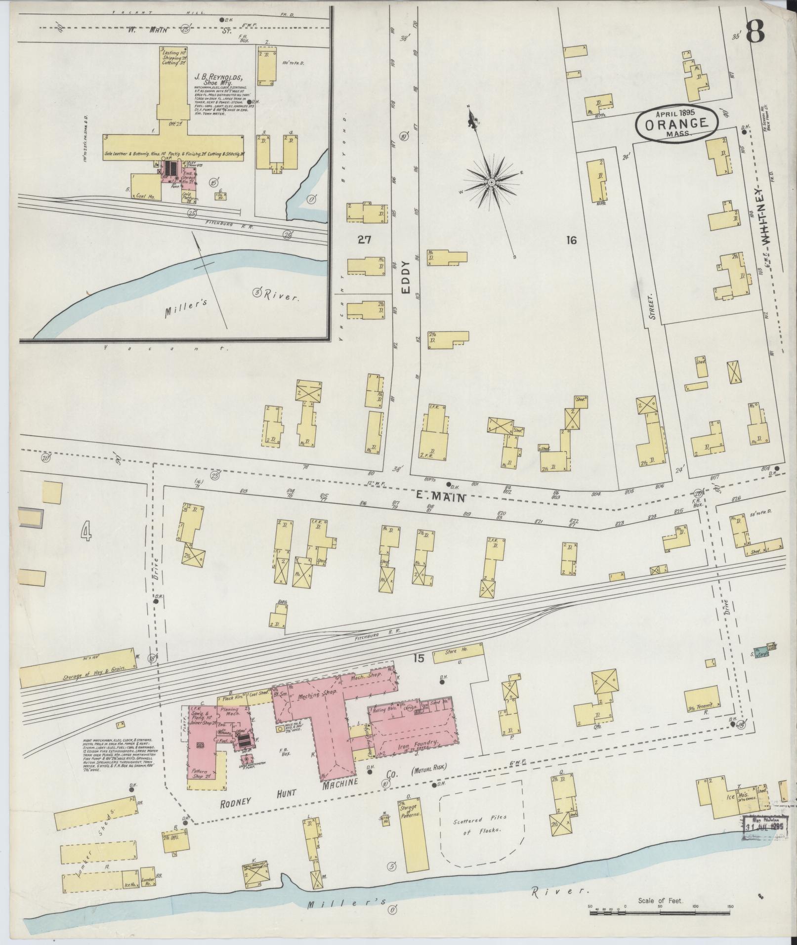Sanborn Fire Insurance Map from Orange, Franklin County, Massachusetts (1895), Sheet #0008 - Complete Map Set gallery image, historic Sanborn map, vintage wall art, Massachusetts Massachusetts