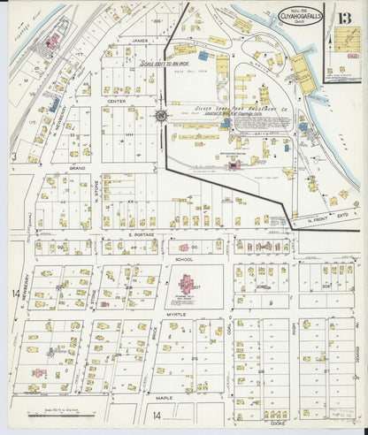 Sanborn Fire Insurance Map from Cuyahoga Falls, Summit County, Ohio (1916), Sheet #0013 - Complete Map Set gallery image, historic Sanborn map, vintage wall art, Ohio Ohio