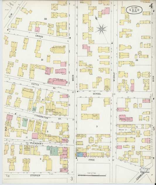 Sanborn Fire Insurance Map from Saco, York County, Maine (1896), Sheet #0004 - Historic Sanborn Fire Insurance Map Print, vintage old map wall art, antique decor, genealogy gift, Maine Maine map