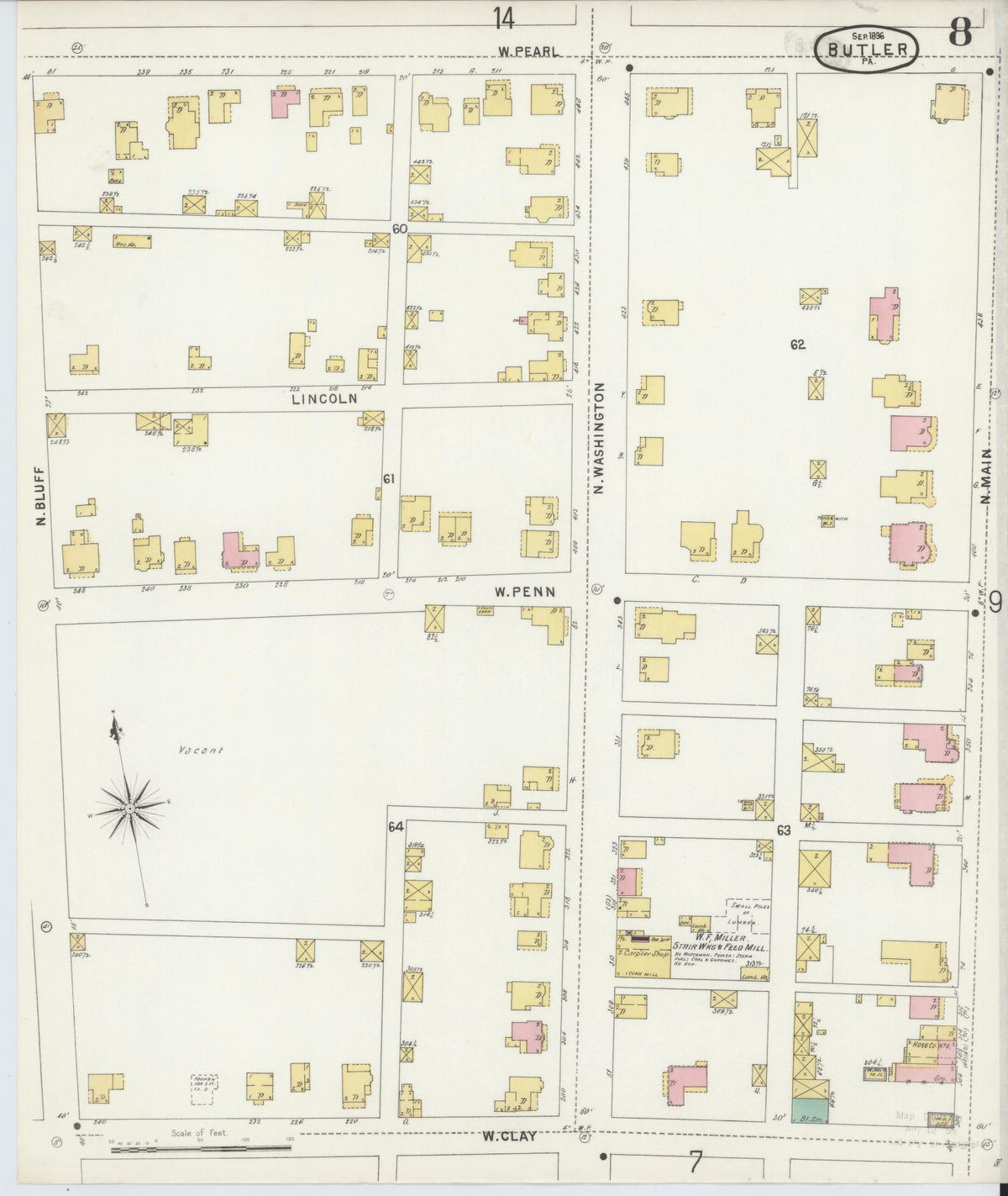 Sanborn Fire Insurance Map from Butler, Butler County, Pennsylvania (1896), Sheet #0008 - Complete Map Set gallery image, historic Sanborn map, vintage wall art, Pennsylvania Pennsylvania