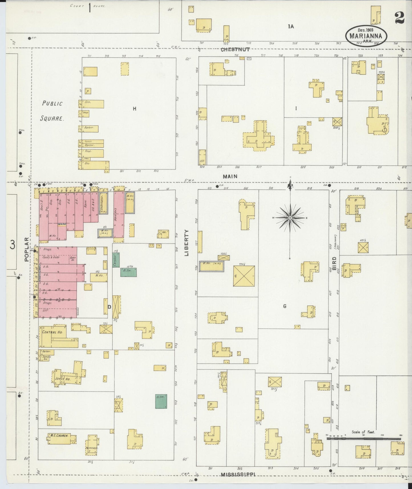 Sanborn Fire Insurance Map from Marianna, Lee County, Arkansas (1903), Sheet #0002 - Historic Sanborn Fire Insurance Map Print, vintage old map wall art, antique decor, genealogy gift, Arkansas Arkansas map
