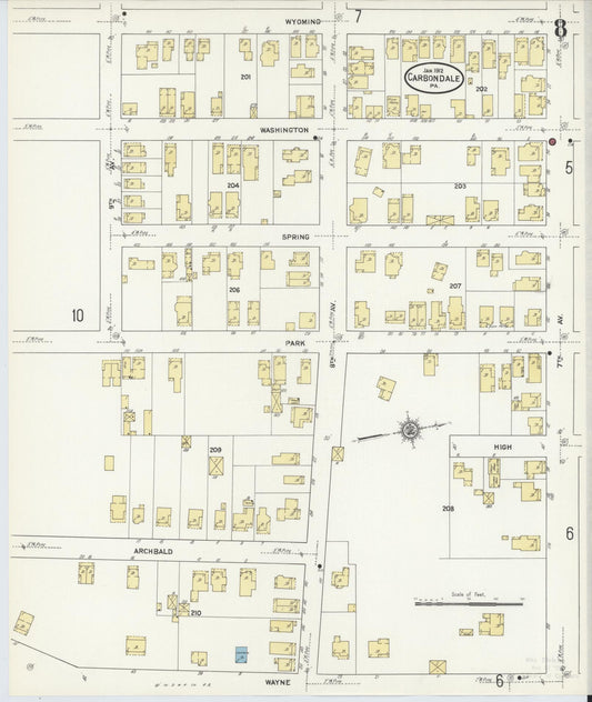 Sanborn Fire Insurance Map from Carbondale, Lackawanna County, Pennsylvania (1912), Sheet #0008 - Historic Sanborn Fire Insurance Map Print, vintage old map wall art, antique decor, genealogy gift, Pennsylvania Pennsylvania map