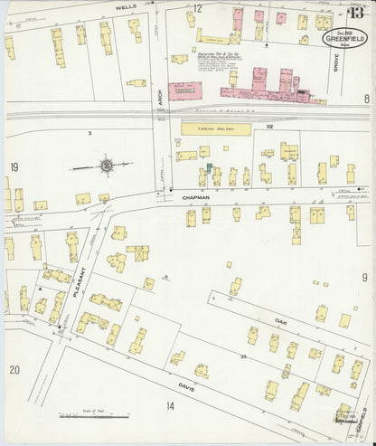 Sanborn Fire Insurance Map from Greenfield, Franklin County, Massachusetts (1909), Sheet #0013 - Complete Map Set gallery image, historic Sanborn map, vintage wall art, Massachusetts Massachusetts