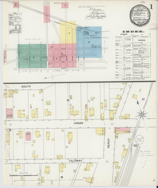 Sanborn Fire Insurance Map from Cleveland, Bradley County, Tennessee (1892), Sheet #0001 - Complete Map Set gallery image, historic Sanborn map, vintage wall art, Tennessee Tennessee