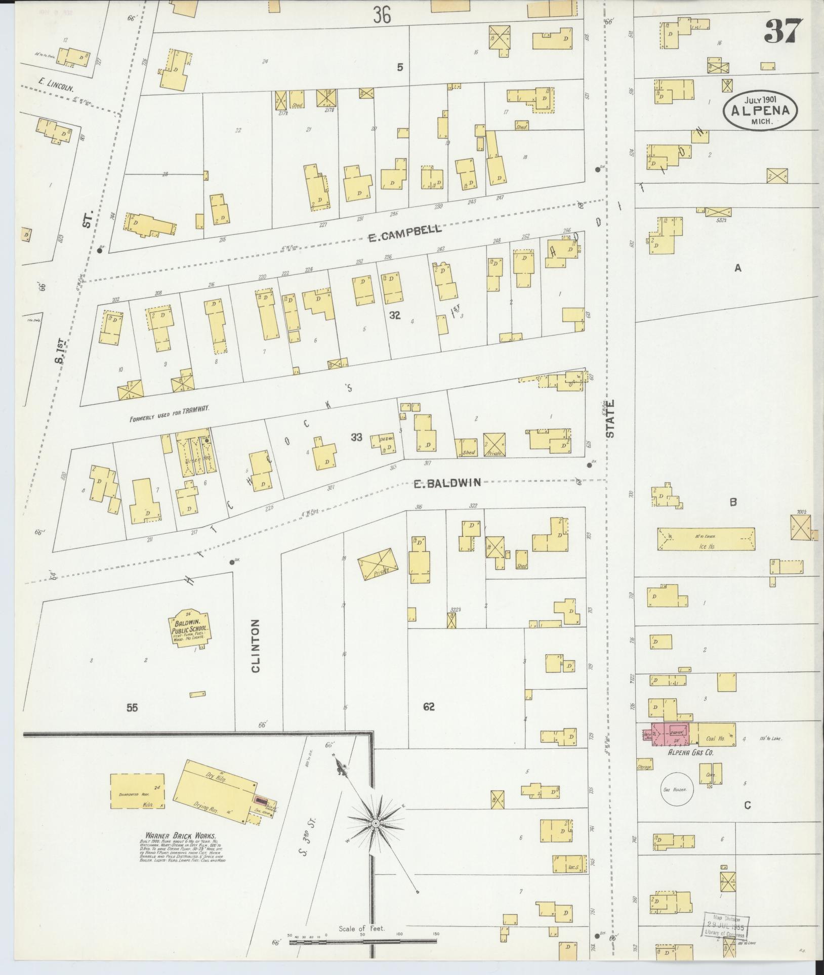 Sanborn Fire Insurance Map from Alpena, Alpena County, Michigan (1901), Sheet #0037 - Complete Map Set gallery image, historic Sanborn map, vintage wall art, Michigan Michigan