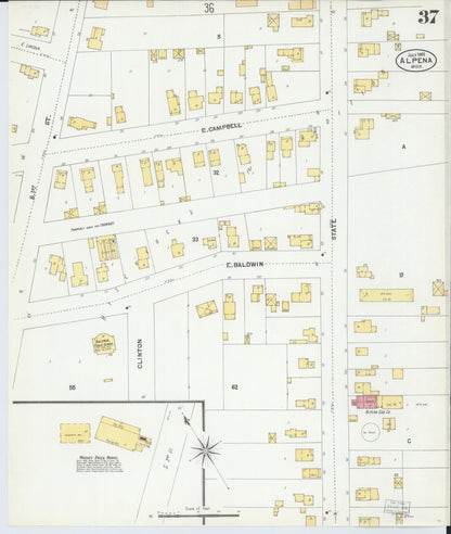 Sanborn Fire Insurance Map from Alpena, Alpena County, Michigan (1901), Sheet #0037 - Complete Map Set gallery image, historic Sanborn map, vintage wall art, Michigan Michigan