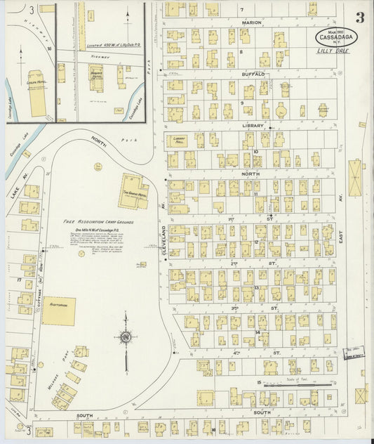 Sanborn Fire Insurance Map from Cassadaga, Chautauqua County, New York (1910), Sheet #0003 - Historic Sanborn Fire Insurance Map Print, vintage old map wall art, antique decor, genealogy gift, New York New York map