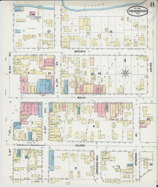 Sanborn Fire Insurance Map from Stevens Point, Portage County, Wisconsin (1891), Sheet #0008 - Historic Sanborn Fire Insurance Map Print, vintage old map wall art, antique decor, genealogy gift, Wisconsin Wisconsin map