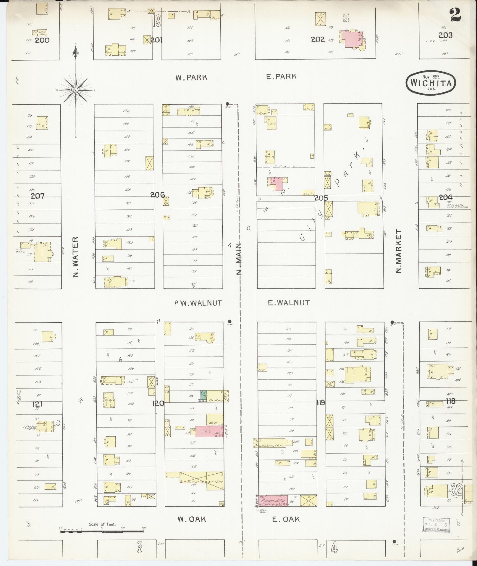 Sanborn Fire Insurance Map from Wichita, Sedgwick County, Kansas (1892), Sheet #0002 - Historic Sanborn Fire Insurance Map Print, vintage old map wall art, antique decor, genealogy gift, Kansas Kansas map