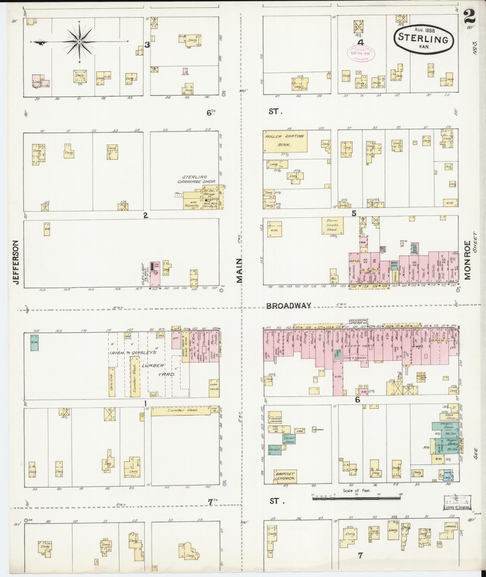 Sanborn Fire Insurance Map from Sterling, Rice County, Kansas (1888), Sheet #0002 - Historic Sanborn Fire Insurance Map Print, vintage old map wall art, antique decor, genealogy gift, Kansas Kansas map