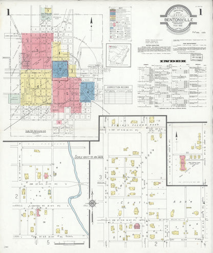 Sanborn Fire Insurance Map from Bentonville, Benton County, Arkansas (1933), Sheet #0001 - Complete Map Set gallery image, historic Sanborn map, vintage wall art, Arkansas Arkansas