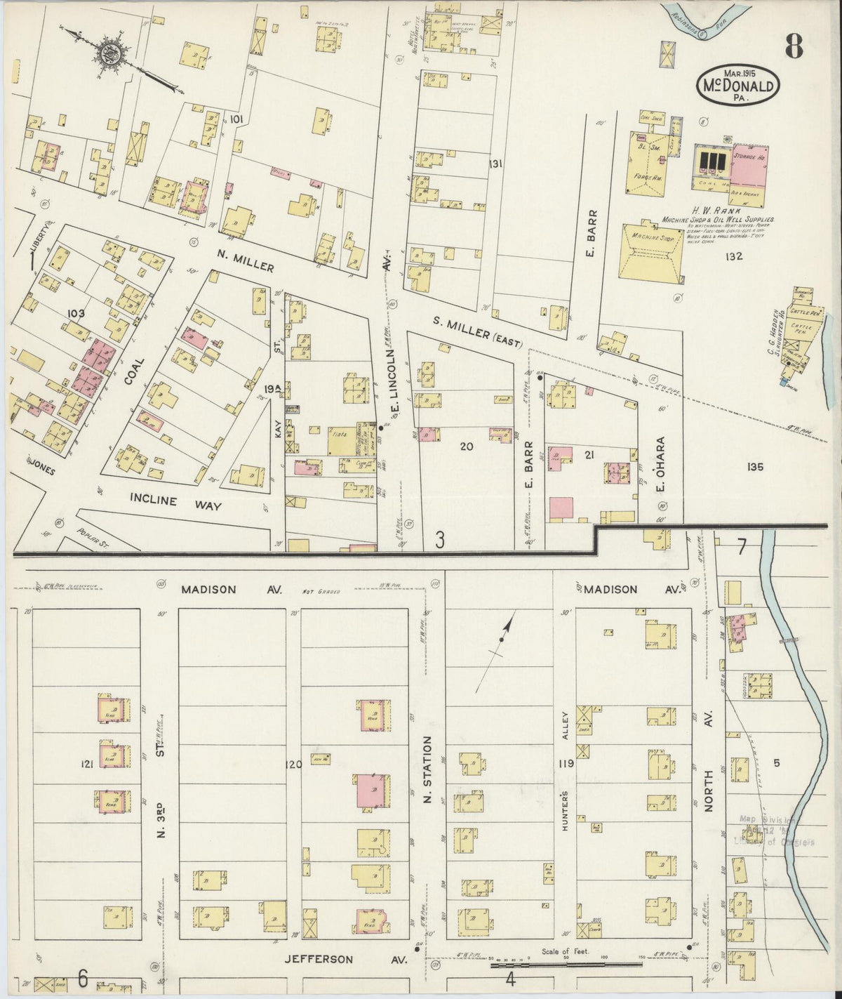 Sanborn Fire Insurance Map from McDonald, Washington County, Pennsylvania (1915), Sheet #0008 - Historic Sanborn Fire Insurance Map Print, vintage old map wall art, antique decor, genealogy gift, Pennsylvania Pennsylvania map