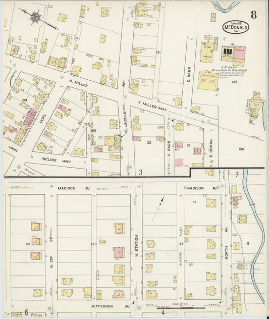 Sanborn Fire Insurance Map from McDonald, Washington County, Pennsylvania (1915), Sheet #0008 - Historic Sanborn Fire Insurance Map Print, vintage old map wall art, antique decor, genealogy gift, Pennsylvania Pennsylvania map