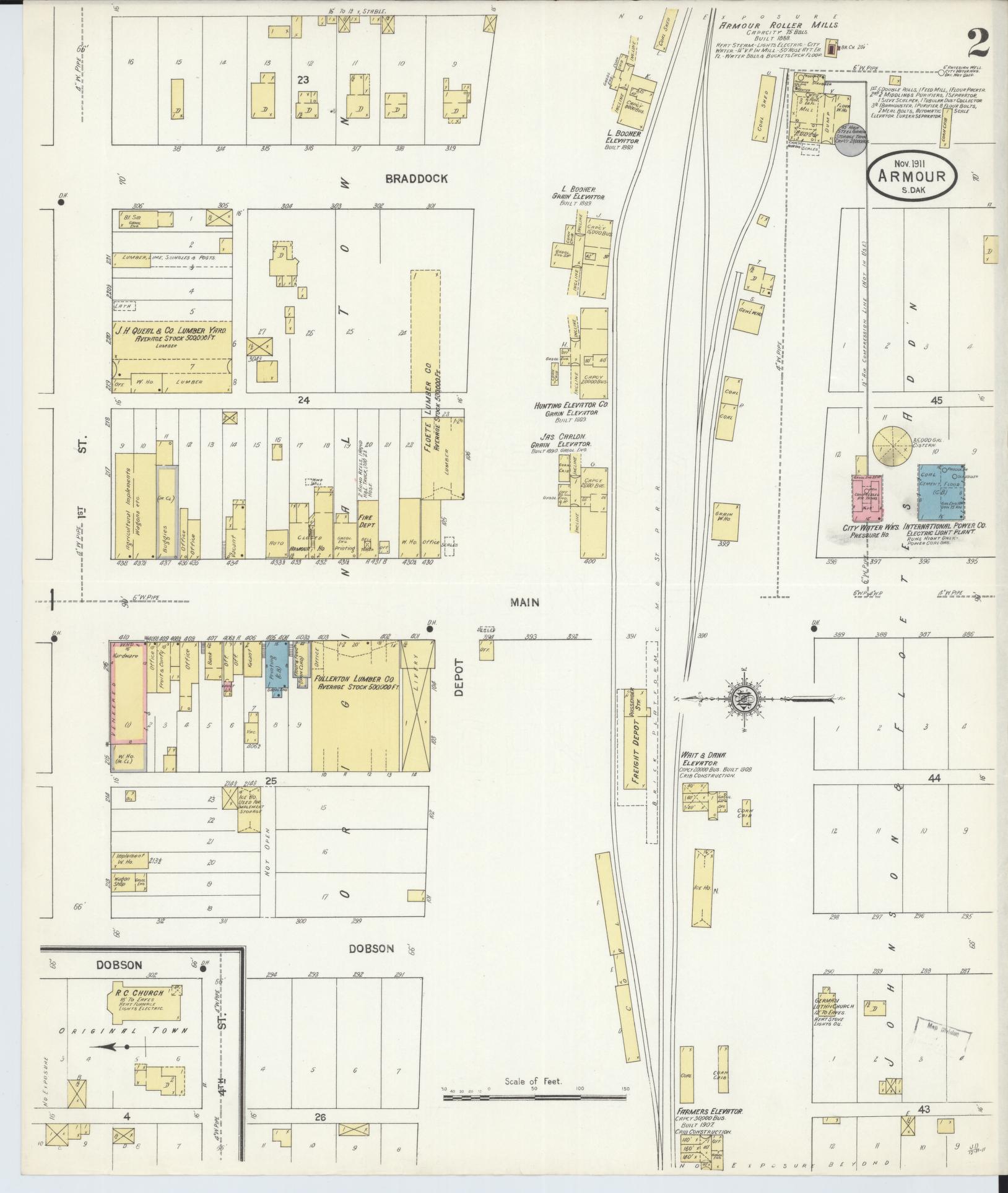 Sanborn Fire Insurance Map from Armour, Douglas County, South Dakota (1911), Sheet #0002 - Complete Map Set gallery image, historic Sanborn map, vintage wall art, South Dakota South Dakota