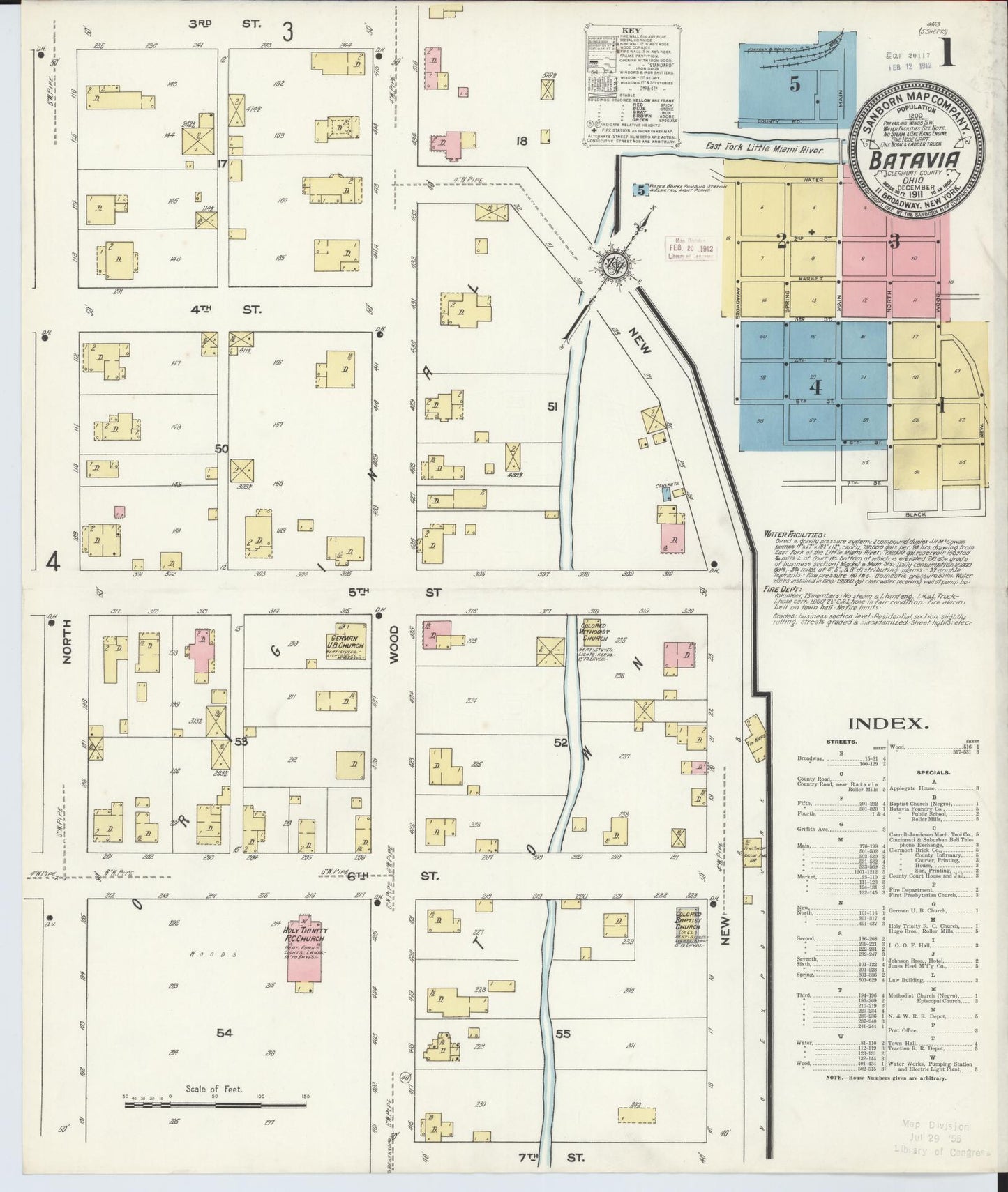 Sanborn Fire Insurance Map from Batavia, Clermont County, Ohio (1911), Sheet #0001 - Historic Sanborn Fire Insurance Map Print, vintage old map wall art, antique decor, genealogy gift, Ohio Ohio map