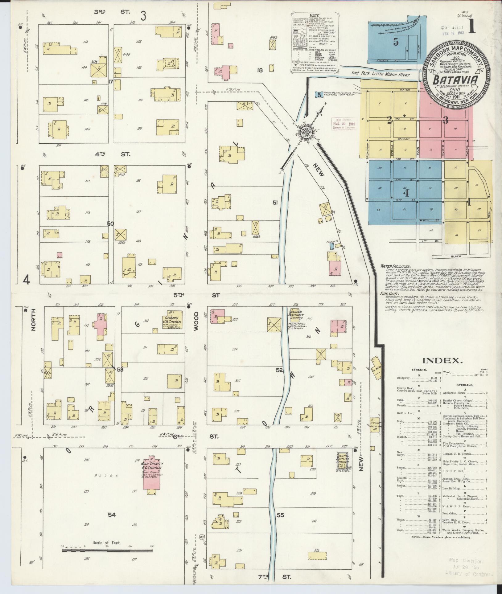 Sanborn Fire Insurance Map from Batavia, Clermont County, Ohio (1911), Sheet #0001 - Historic Sanborn Fire Insurance Map Print, vintage old map wall art, antique decor, genealogy gift, Ohio Ohio map