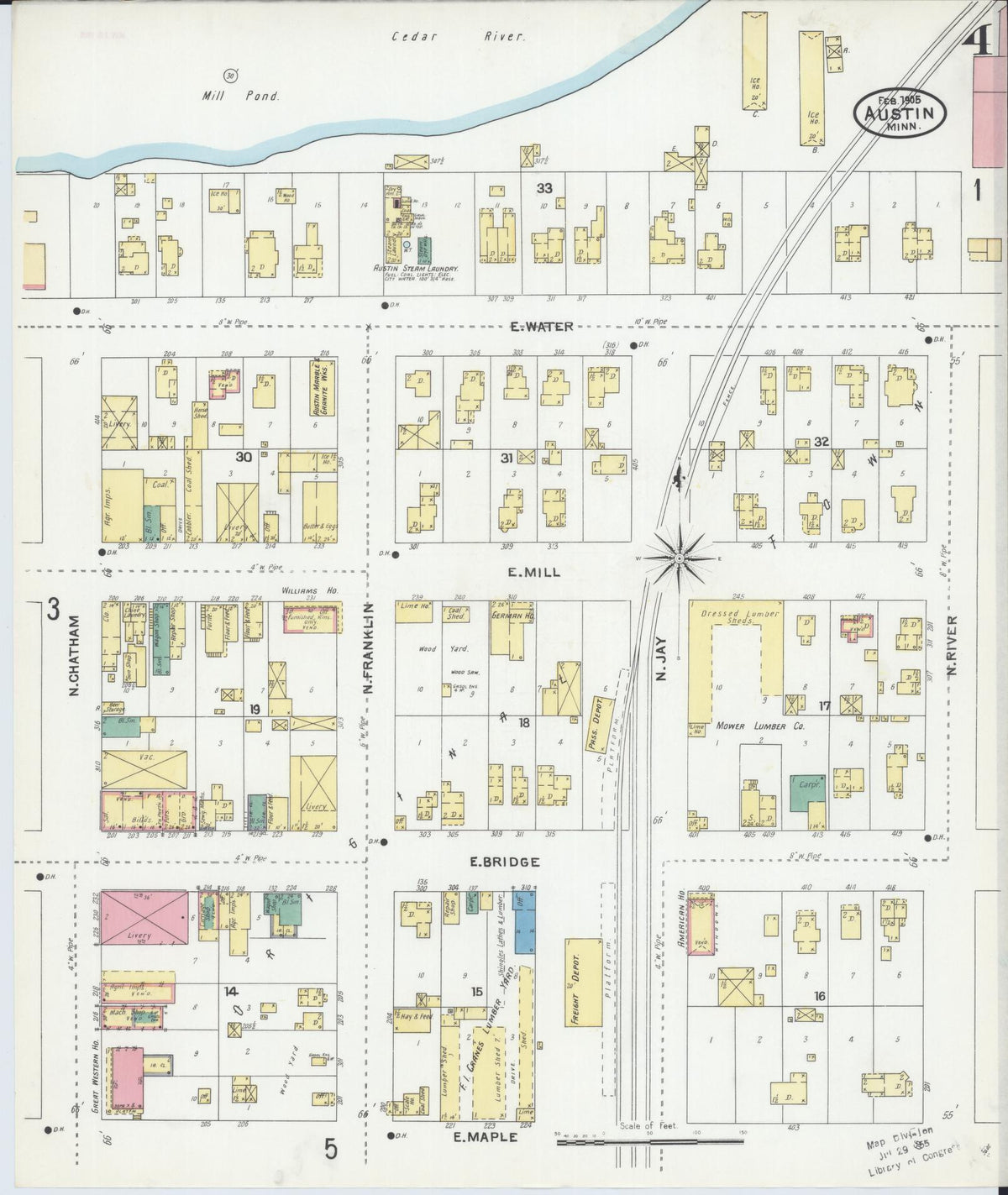 Sanborn Fire Insurance Map from Austin, Mower County, Minnesota (1905), Sheet #0004 - Complete Map Set gallery image, historic Sanborn map, vintage wall art, Minnesota Minnesota