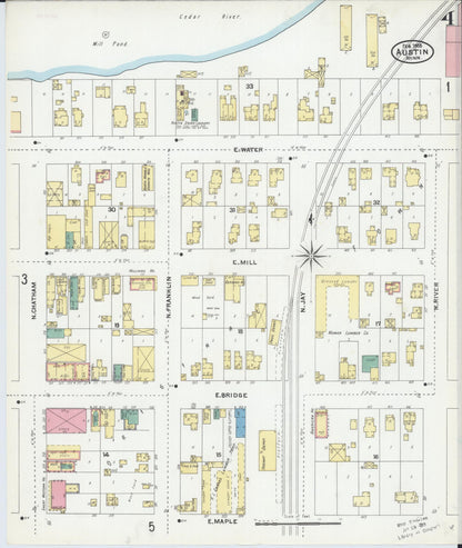 Sanborn Fire Insurance Map from Austin, Mower County, Minnesota (1905), Sheet #0004 - Complete Map Set gallery image, historic Sanborn map, vintage wall art, Minnesota Minnesota