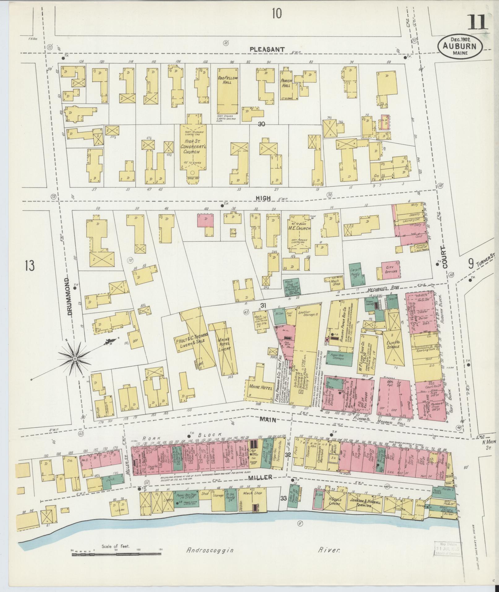 Sanborn Fire Insurance Map from Auburn, Androscoggin County, Maine (1902), Sheet #0011 - Complete Map Set gallery image, historic Sanborn map, vintage wall art, Maine Maine