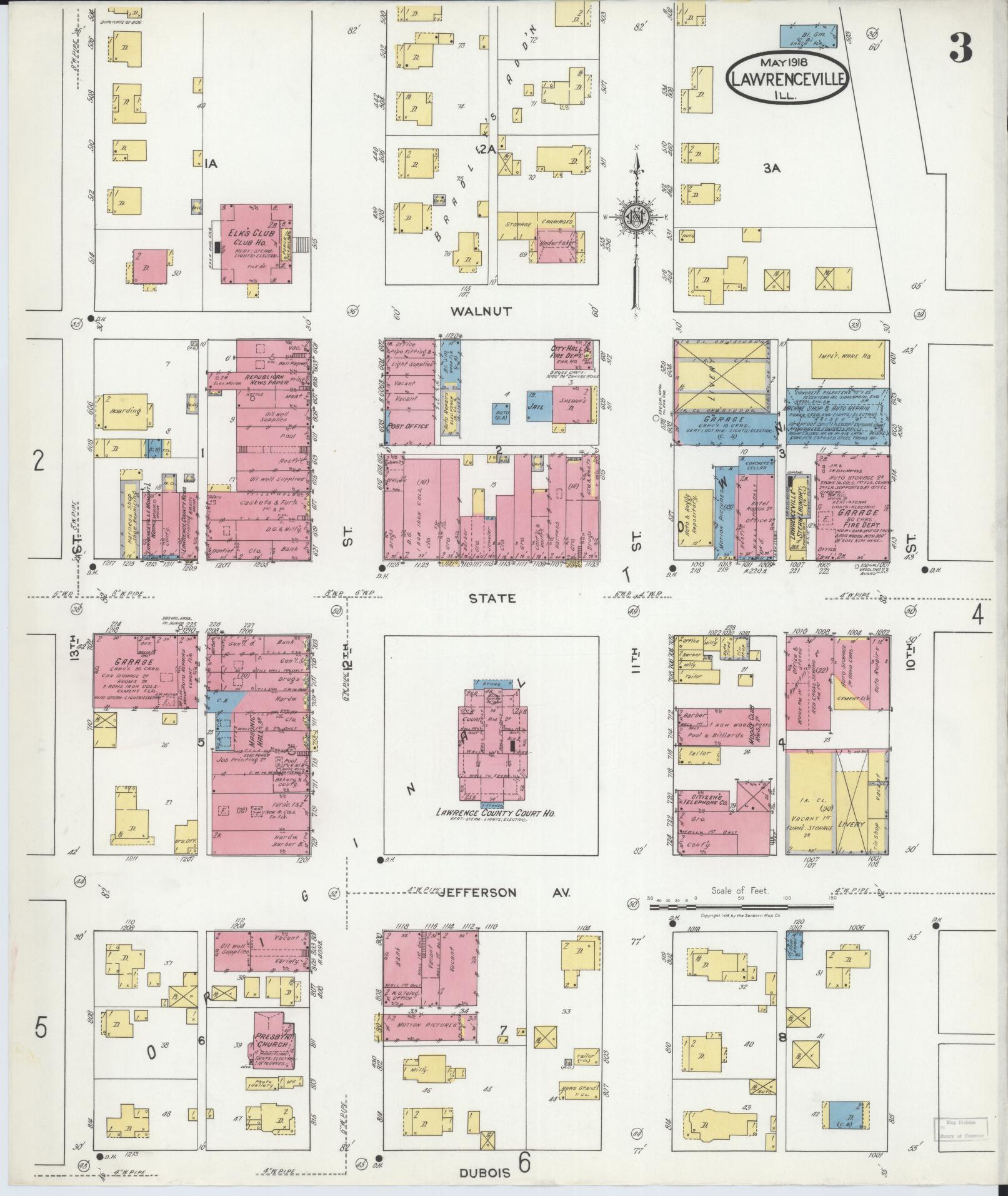 Sanborn Fire Insurance Map from Lawrenceville, Lawrence County, Illinois (1918), Sheet #0003 - Historic Sanborn Fire Insurance Map Print, vintage old map wall art, antique decor, genealogy gift, Illinois Illinois map