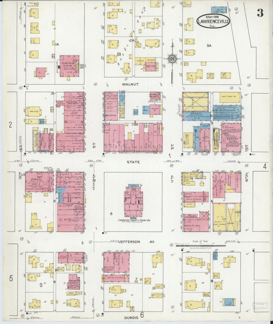 Sanborn Fire Insurance Map from Lawrenceville, Lawrence County, Illinois (1918), Sheet #0003 - Historic Sanborn Fire Insurance Map Print, vintage old map wall art, antique decor, genealogy gift, Illinois Illinois map