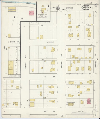 Sanborn Fire Insurance Map from Ada, Norman County, Minnesota (1916), Sheet #0004 - Historic Sanborn Fire Insurance Map Print, vintage old map wall art, antique decor, genealogy gift, Minnesota Minnesota map