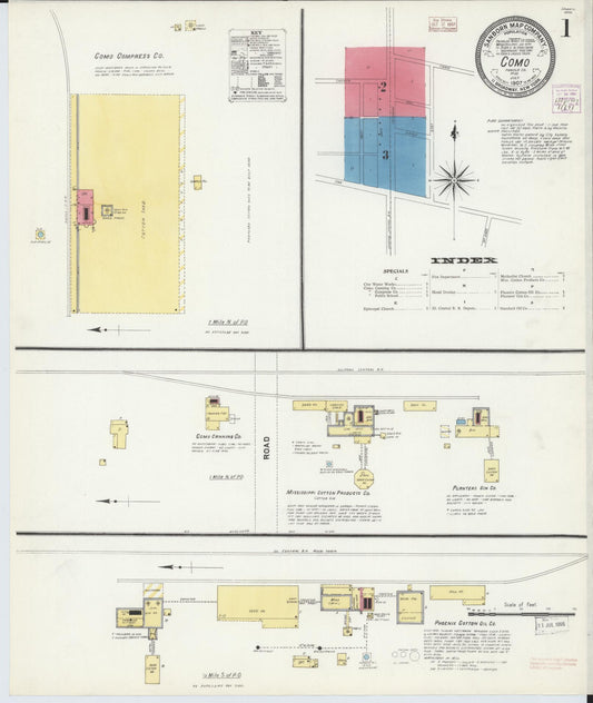 Sanborn Fire Insurance Map from Como, Panola County, Mississippi (1907), Sheet #0001 - Historic Sanborn Fire Insurance Map Print, vintage old map wall art, antique decor, genealogy gift, Mississippi Mississippi map