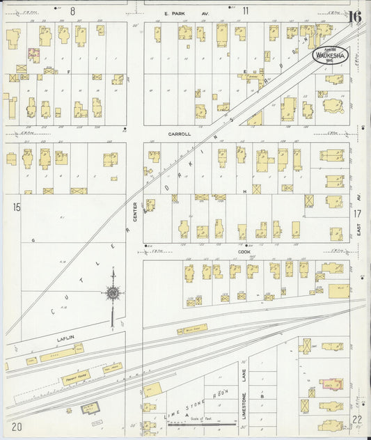 Sanborn Fire Insurance Map from Waukesha, Waukesha County, Wisconsin (1911), Sheet #0016 - Historic Sanborn Fire Insurance Map Print, vintage old map wall art, antique decor, genealogy gift, Wisconsin Wisconsin map