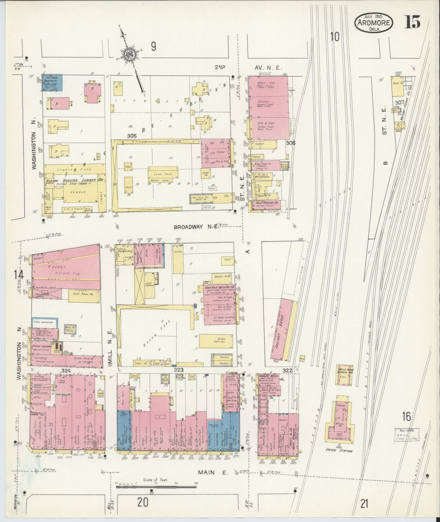 Sanborn Fire Insurance Map from Ardmore, Carter County, Oklahoma (1913), Sheet #0015 - Complete Map Set gallery image, historic Sanborn map, vintage wall art, Oklahoma Oklahoma