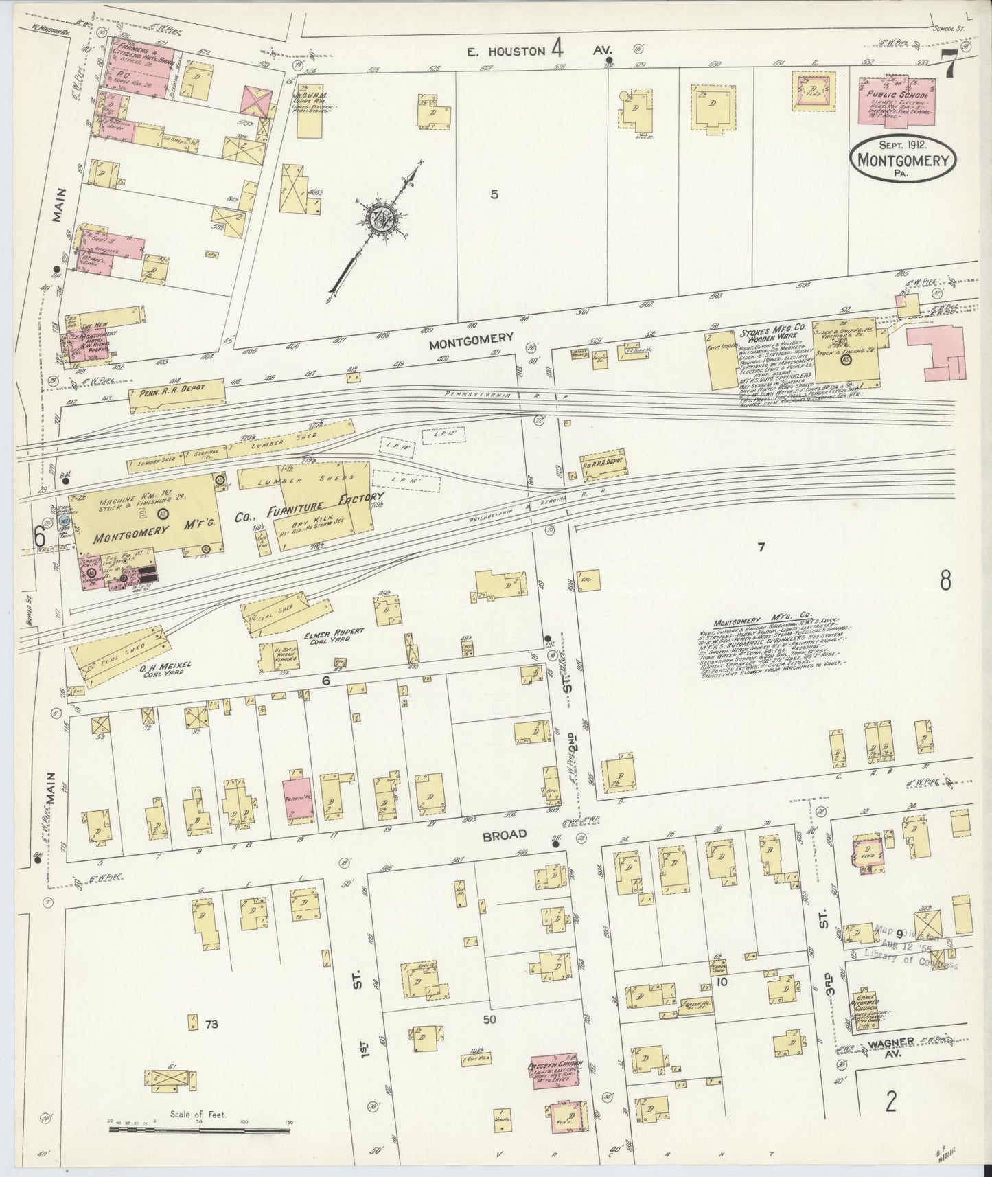 Sanborn Fire Insurance Map from Montgomery, Lycoming County, Pennsylvania (1912), Sheet #0007 - Historic Sanborn Fire Insurance Map Print, vintage old map wall art, antique decor, genealogy gift, Pennsylvania Pennsylvania map