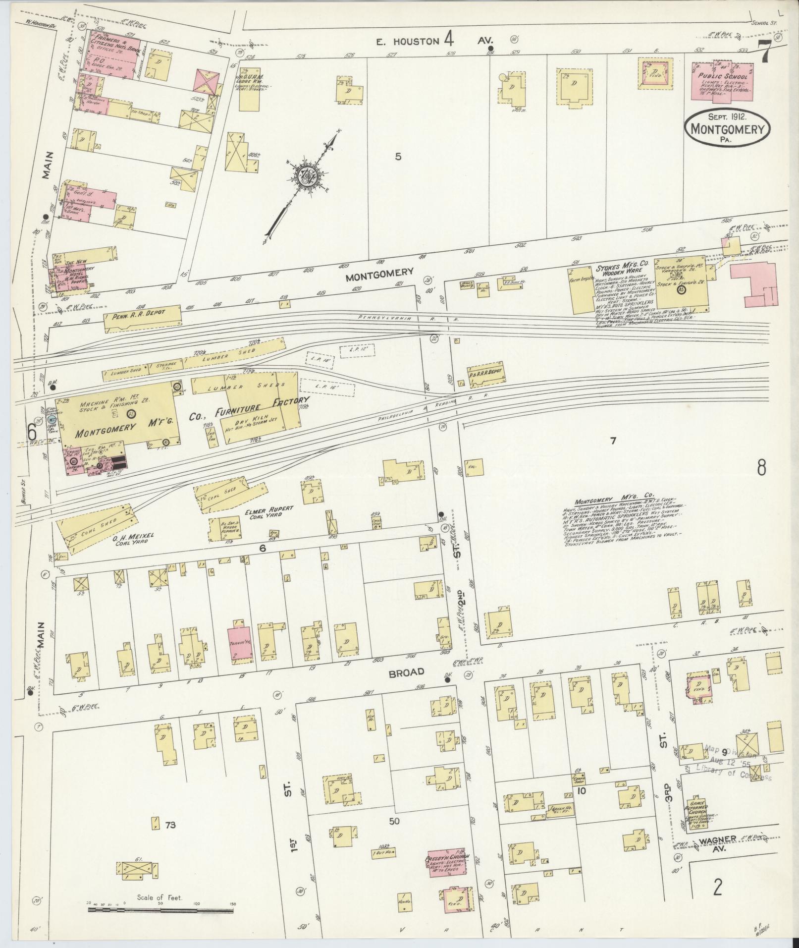 Sanborn Fire Insurance Map from Montgomery, Lycoming County, Pennsylvania (1912), Sheet #0007 - Historic Sanborn Fire Insurance Map Print, vintage old map wall art, antique decor, genealogy gift, Pennsylvania Pennsylvania map